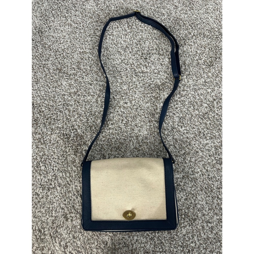 J.Crew Canvas Crossbody Bag Turn‎ Lock Closure Navy Trim Small